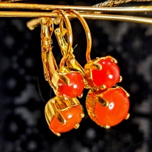 Genuine Ethically Sourced Indian Carnelian in 14K Gold Plated Drop Earrings